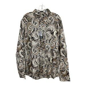 Coofandy Men's XL Paisley Long-Sleeve Button-Down Shirt – Brown/Black/Beige – Co